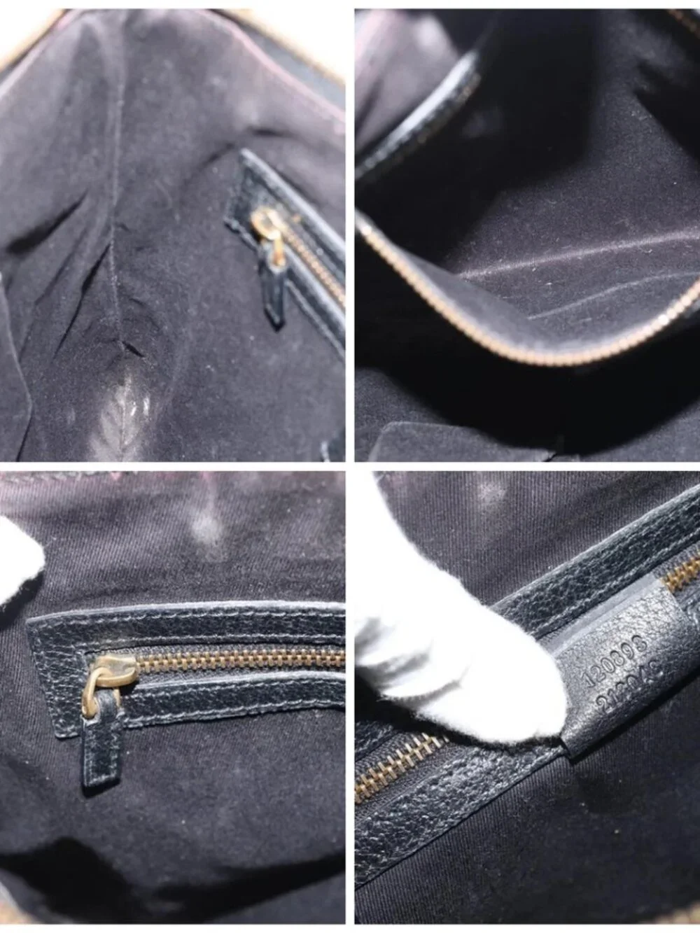 GUCCI GG Canvas Shoulder Bag Black Gold 120893 Auth ka4999